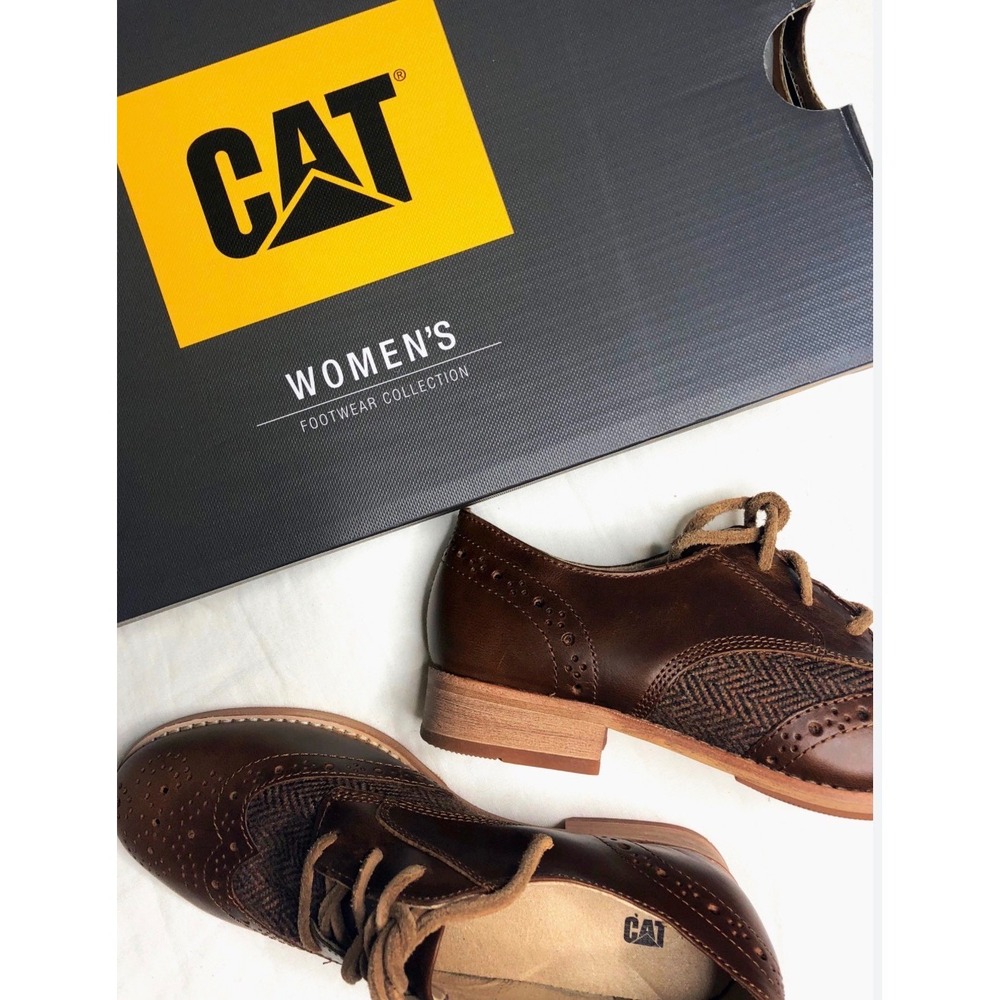 Caterpillar CAT Womens Brown Leather Herringbone Wingtip Oxford Shoes 5.5